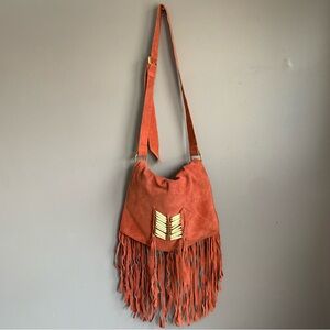 Free People RAJ Burnt Orange Suede Boho Crossbody Fringe Bag